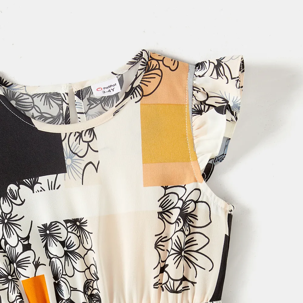 Family Matching Cotton Short-sleeve Striped Spliced T-shirts and Allover Plaid Floral Print Flutter-sleeve Dresses Sets big image 3