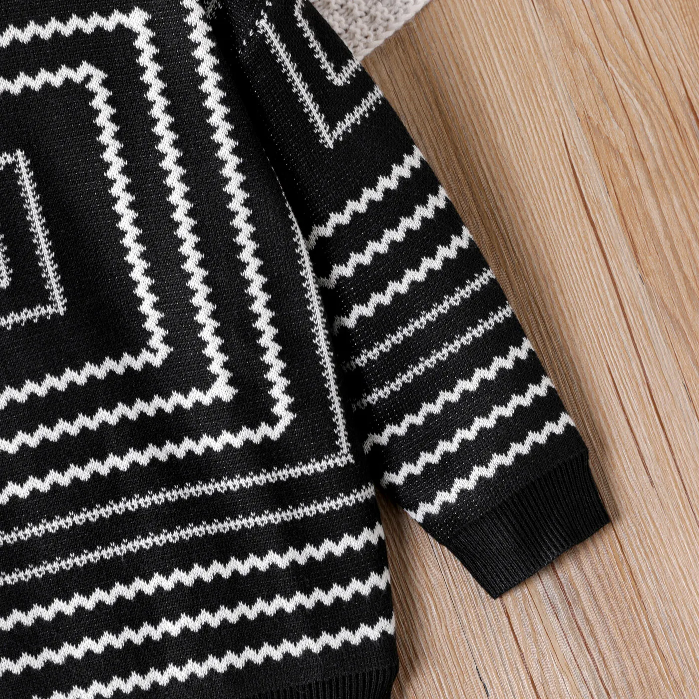 Kid Boy Geometric Pattern Knit Sweater Black image 3
