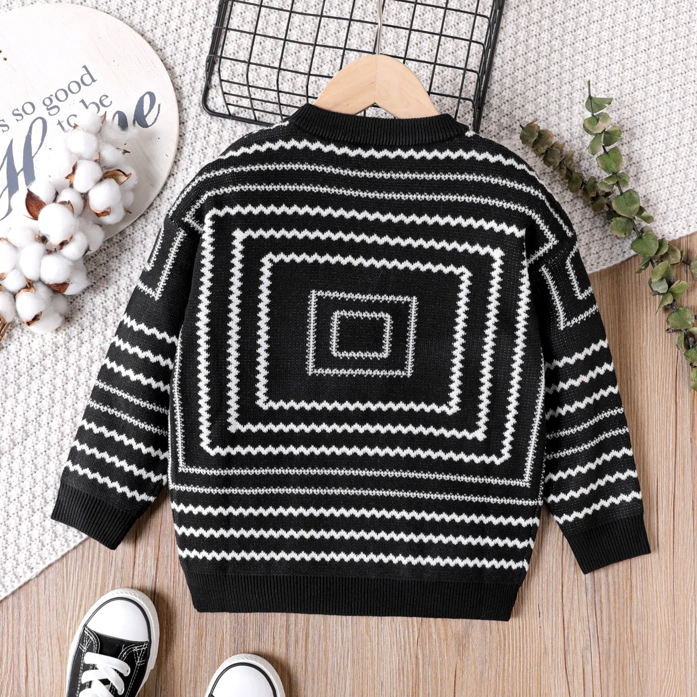 Kid Boy Geometric Pattern Knit Sweater Black image 2
