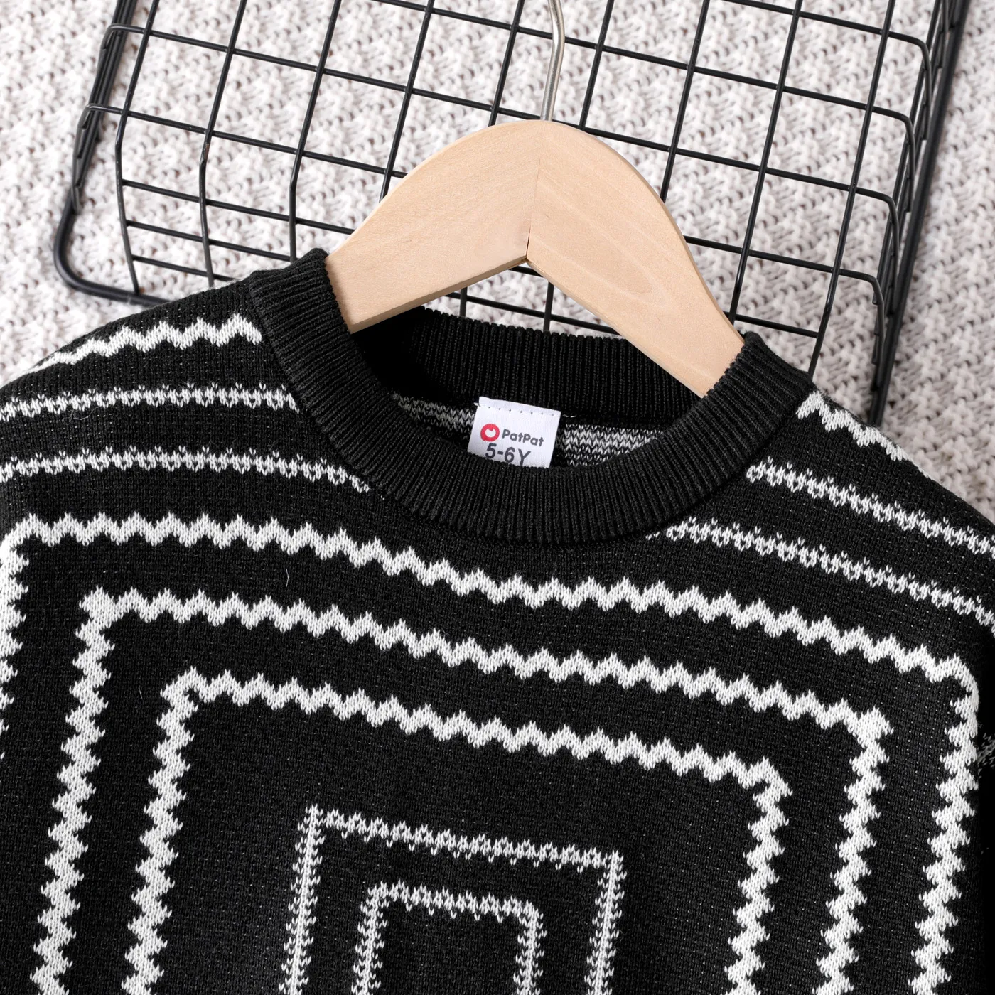 Kid Boy Geometric Pattern Knit Sweater Black image 4