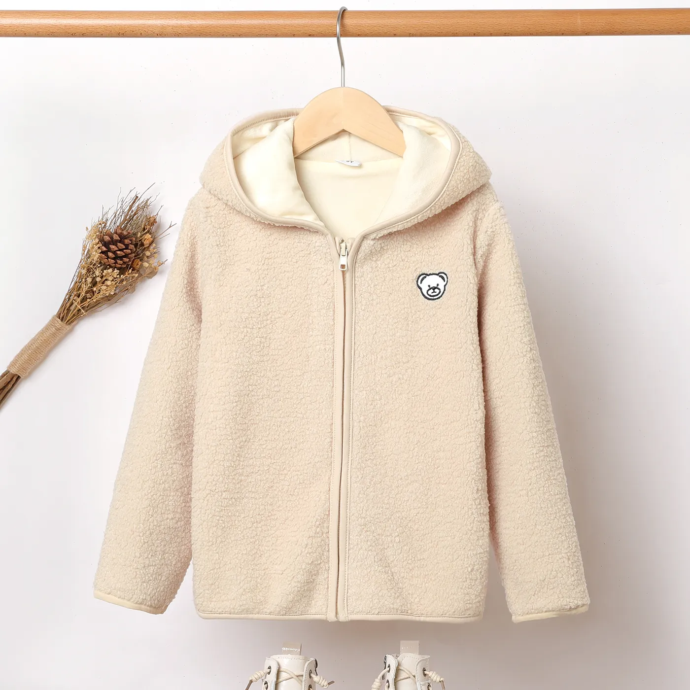 

Kid Girl Solid Color Ribbed Turtleneck Sweater/ Polar Fleece Hooded Coat/ Striped Thin Pants