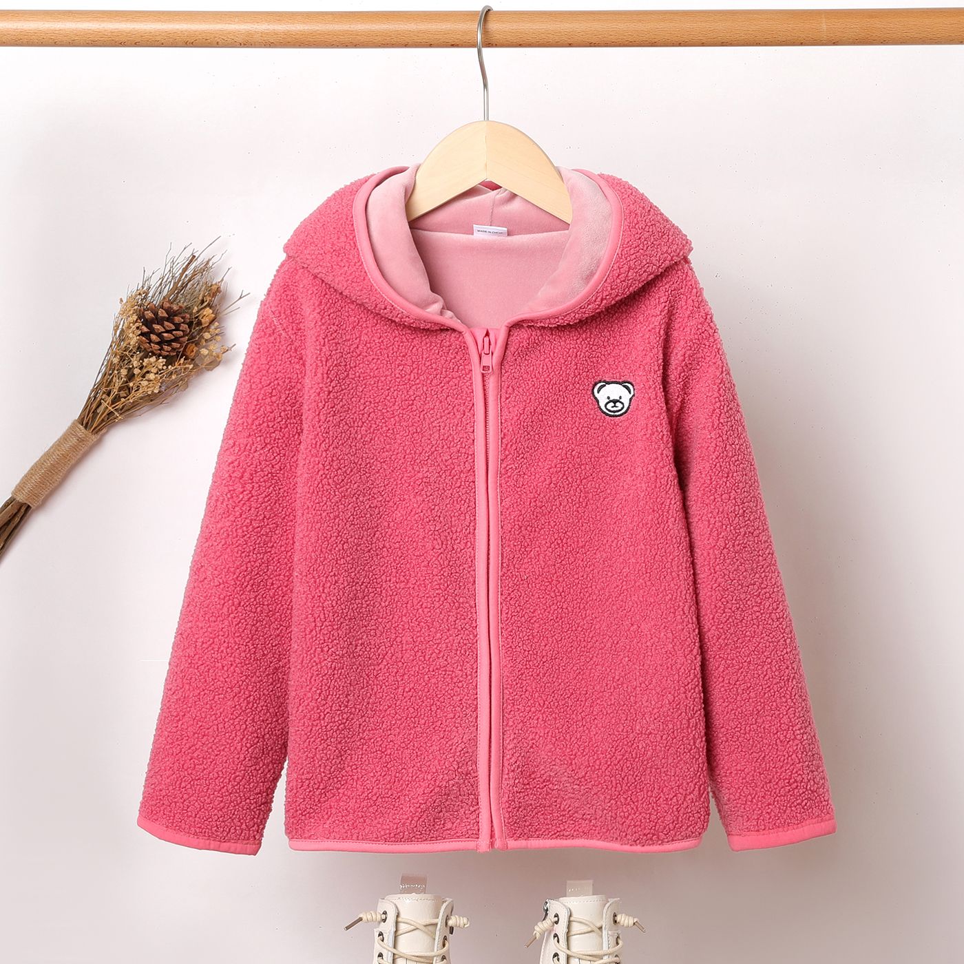 

Kid Girl Solid Color Ribbed Turtleneck Sweater/ Polar Fleece Hooded Coat/ Striped Thin Pants