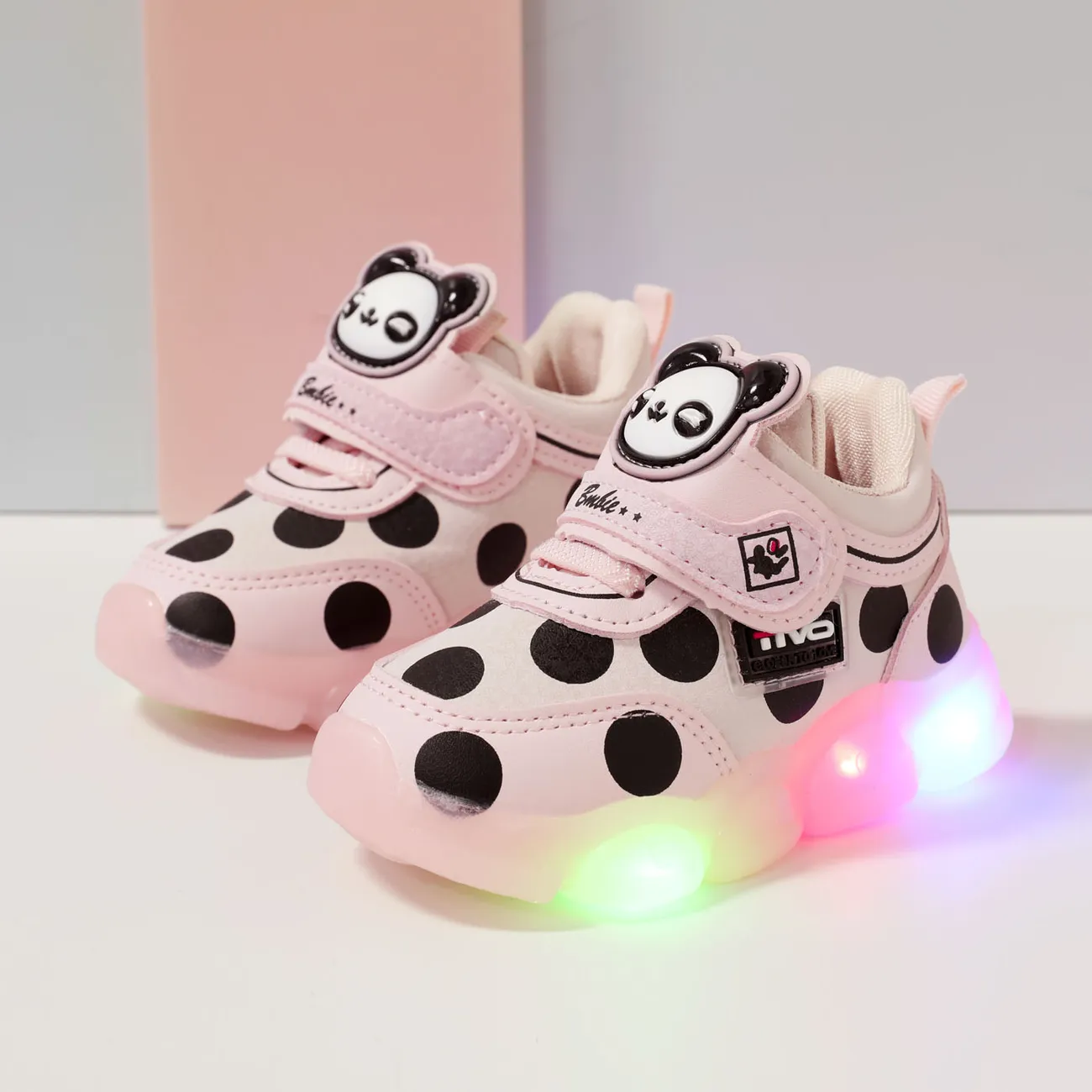 Toddler Polka Dots Pattern Cartoon Panda LED Sneakers  big image 1