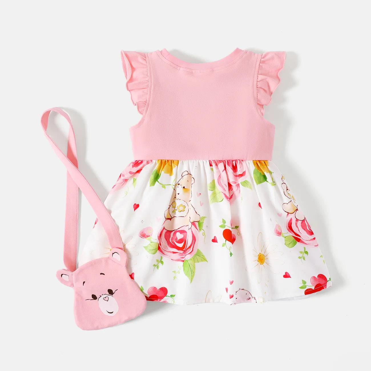 愛心小熊 2件 嬰兒 喇叭袖 熊 甜美 無袖 連衣裙 粉色 big image 1