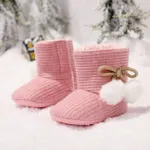 Baby / Toddler Girl Knitted Bowknot Fluff Ball Fleece-lining Prewalker Shoes Pink