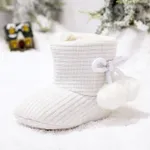 Baby / Toddler Girl Knitted Bowknot Fluff Ball Fleece-lining Prewalker Shoes White image 3