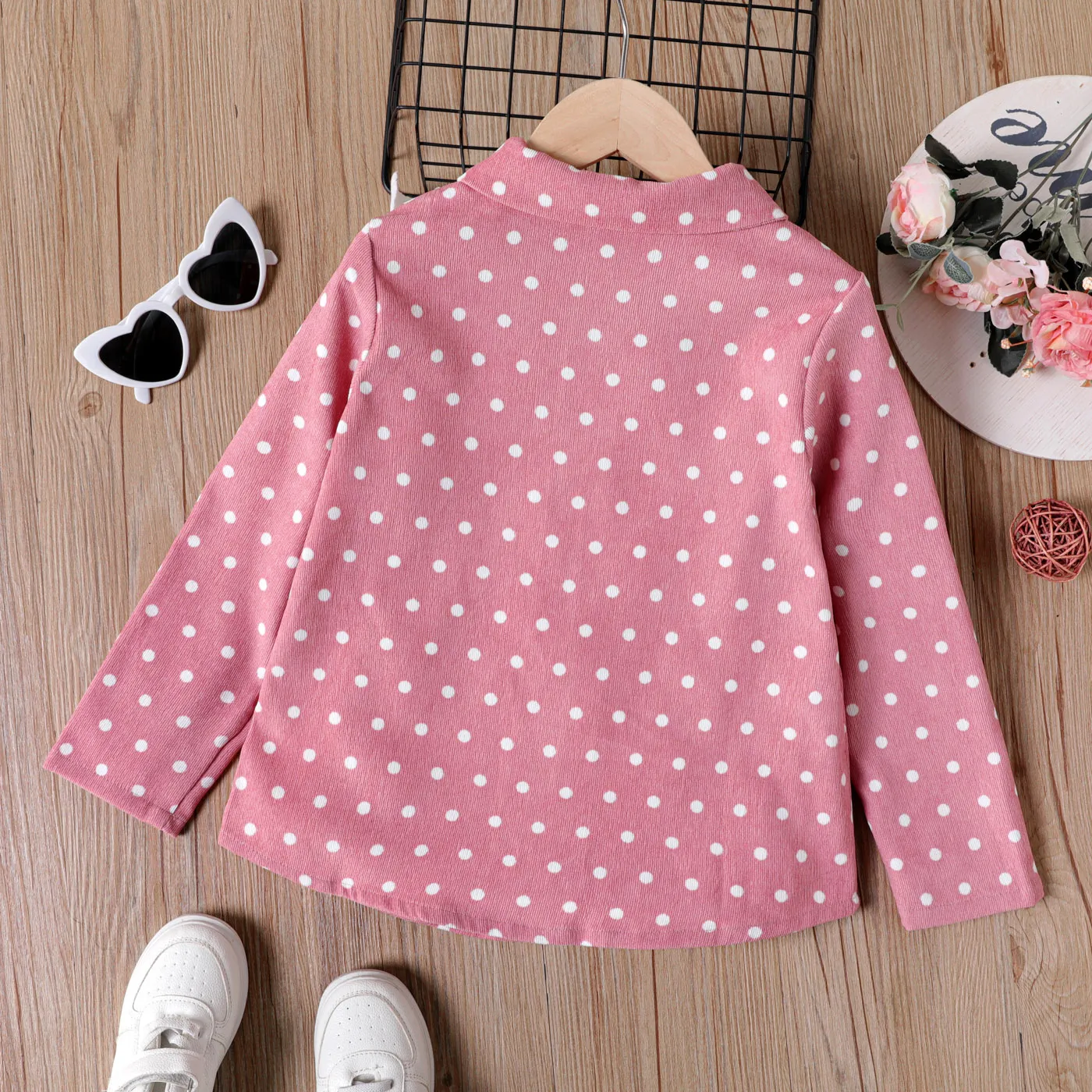 Kid Girl Polka dots Lapel Collar Long-sleeve Pink Shirt Pink image 3