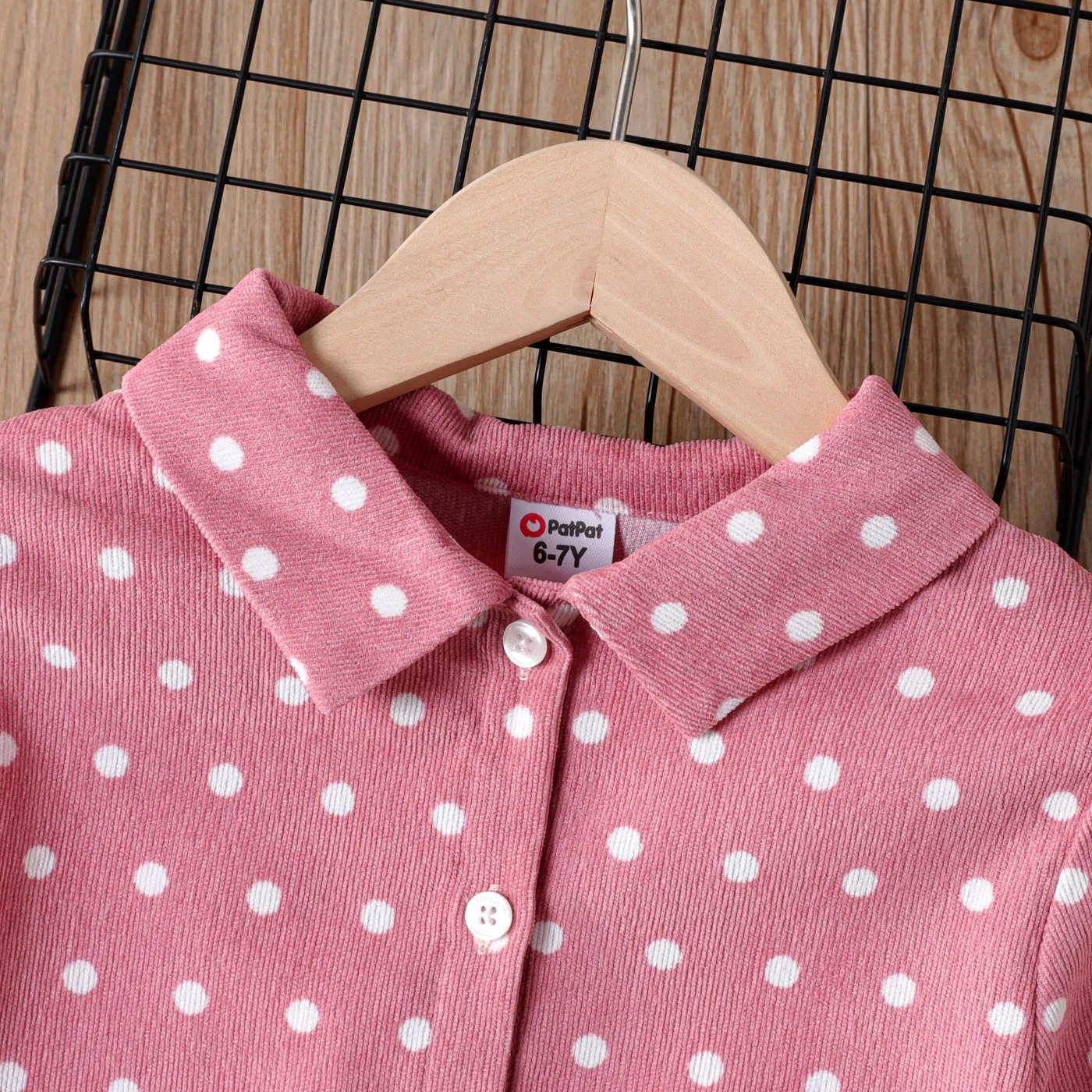 Kid Girl Polka dots Lapel Collar Long-sleeve Pink Shirt Pink image 2