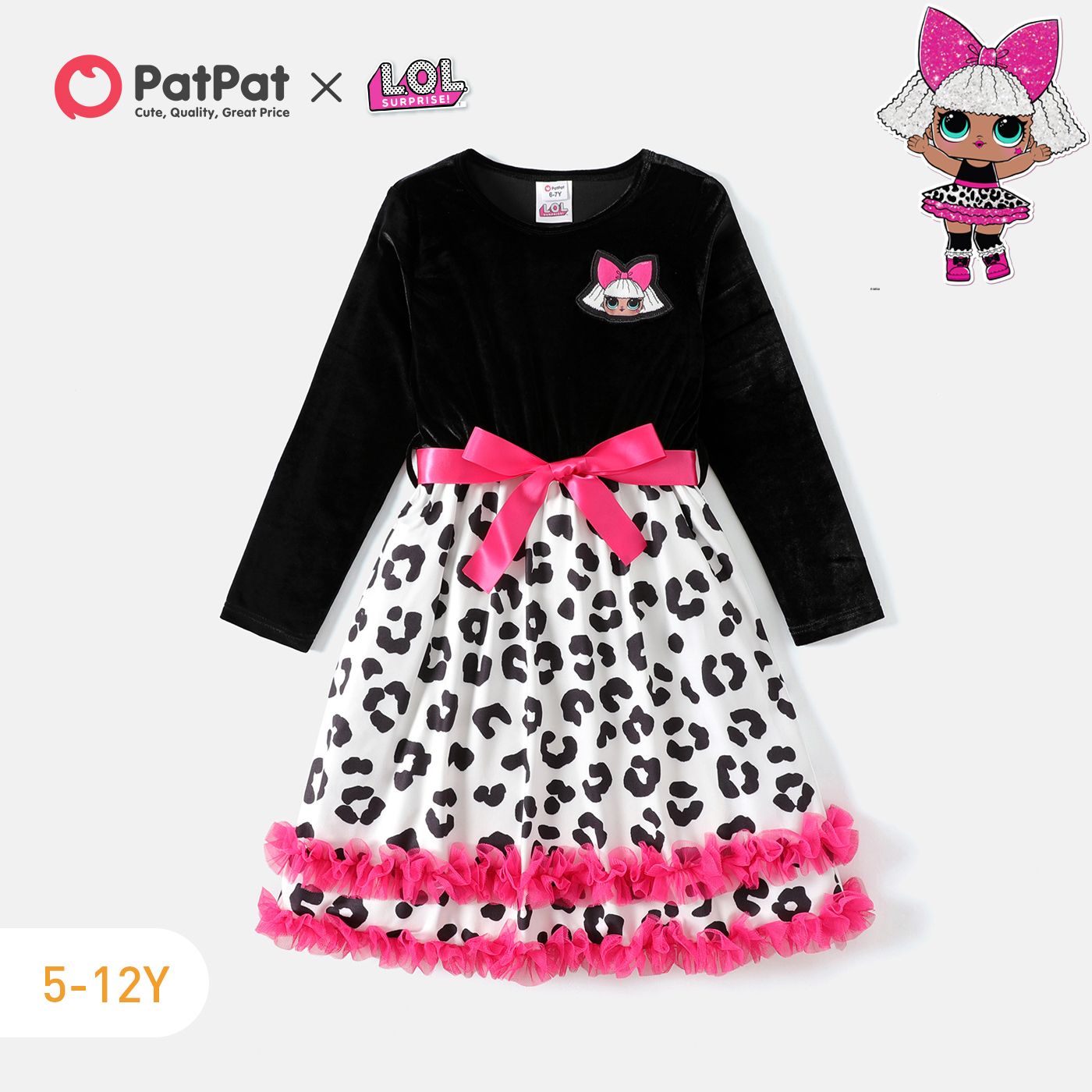 

L.O.L. SURPRISE! Kid Girl Leopard Print Velvet Splice Belted Dress