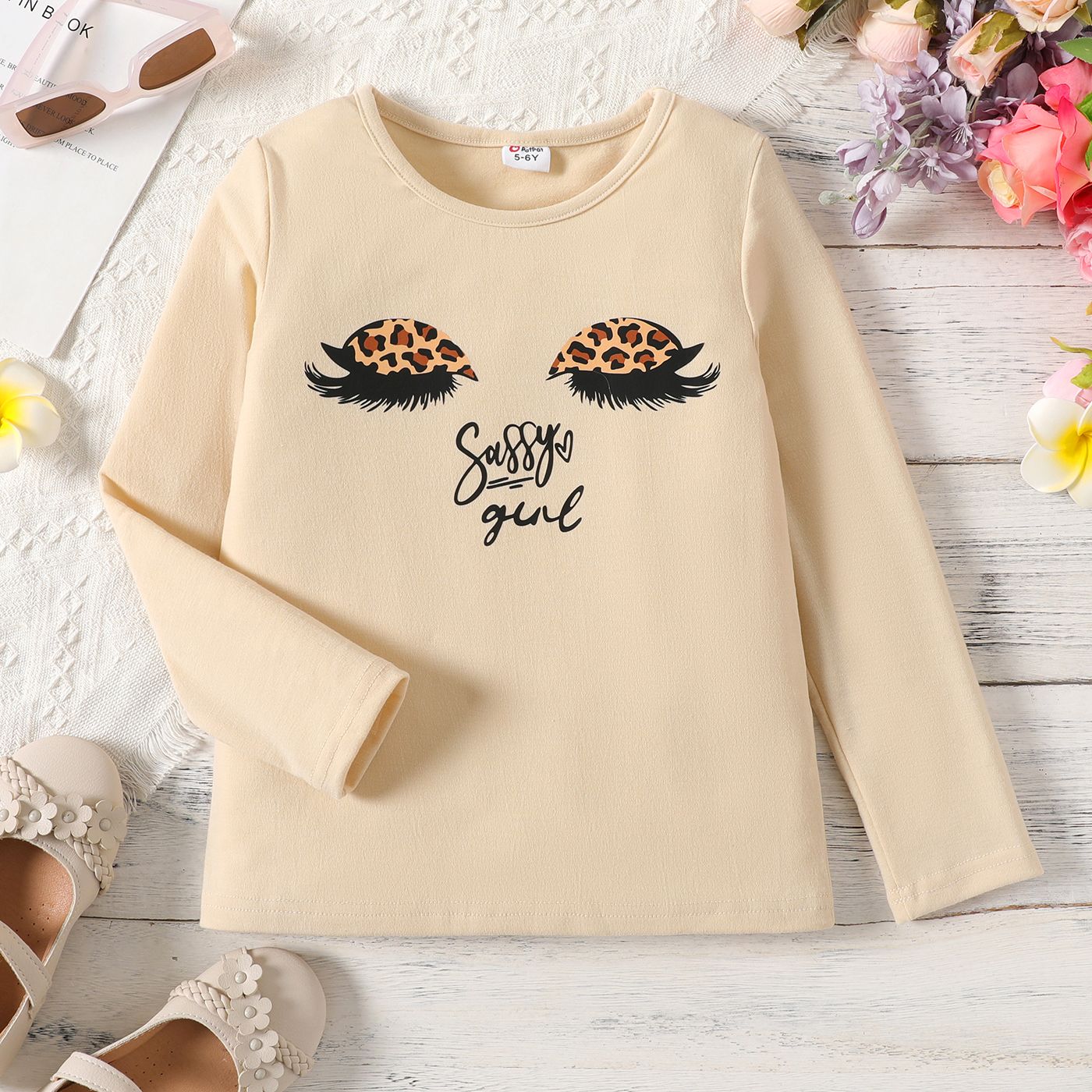 

Kid Girl Letter Leopard Print Long-sleeve Tee