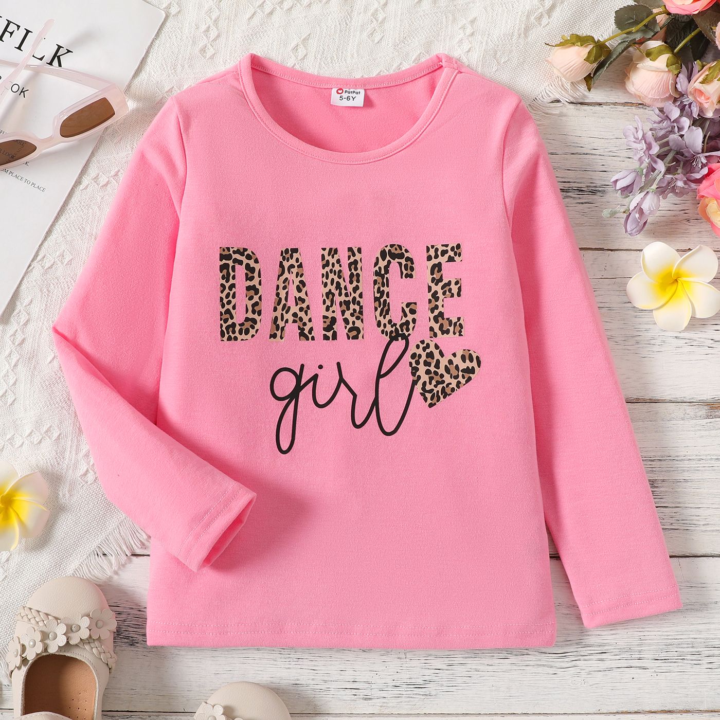 

Kid Girl Letter Leopard Print Long-sleeve Tee