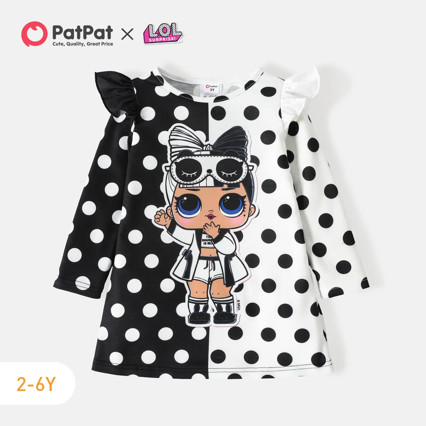 

L.O.L. SURPRISE! Toddler Girl Polka dots Colorblock Ruffled Long-sleeve Dress
