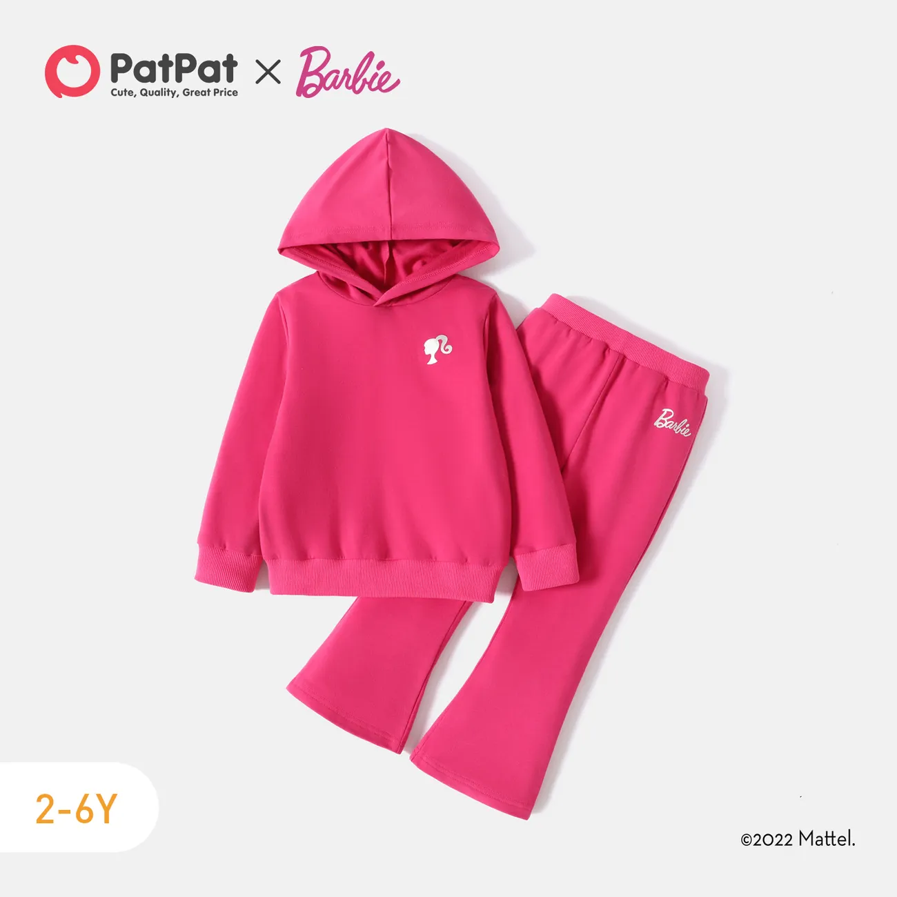 Barbie 2pcs Toddler Girl Character Print Pink Hoodie Sweatshirt and Flared Pants Set big image 1