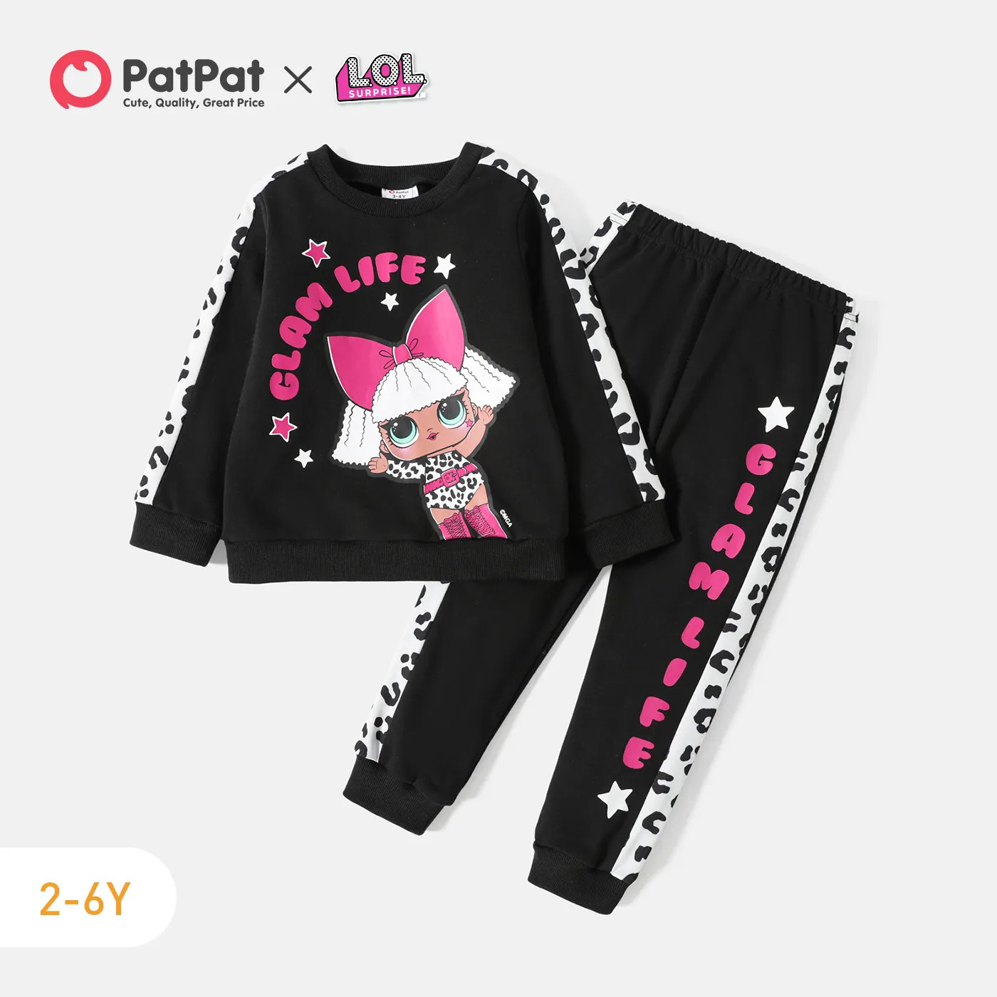 L.O.L. SURPRISE! 2pcs Toddler Girl Letter Print Cotton Black Sweatshirt and Pants Set