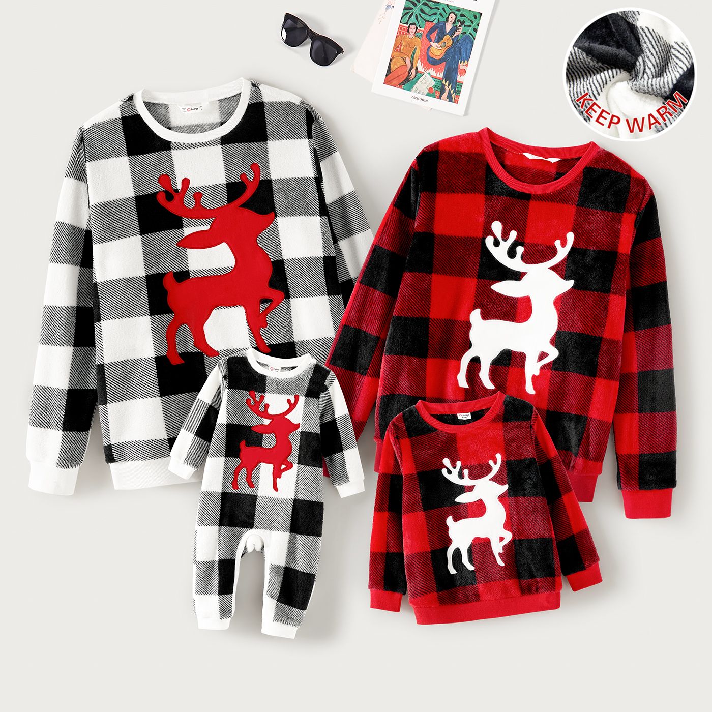 

Christmas Family Matching Reindeer Graphic Thickened Flannel Long-sleeve Plaid Tops