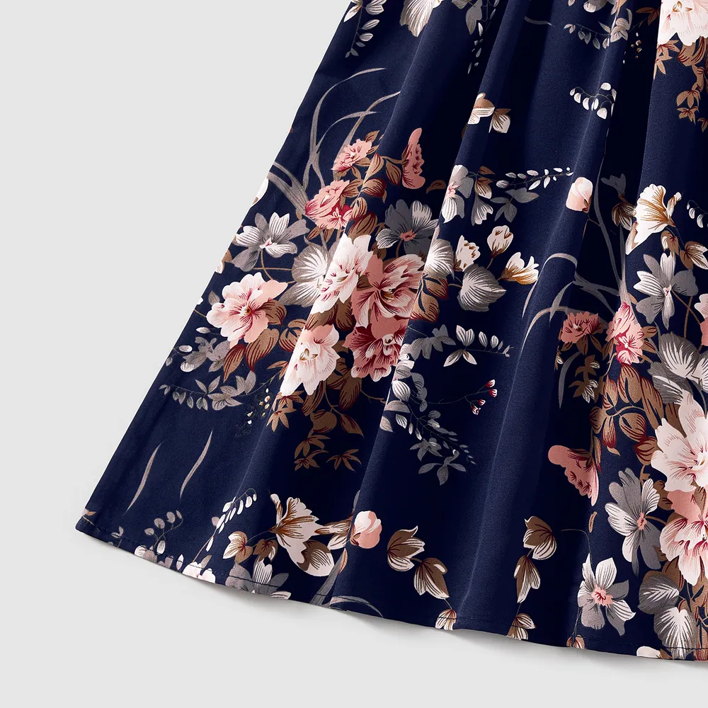 Family Matching Sleeveless Floral Print Spliced Midi Dresses and Short-sleeve Striped T-shirts Sets big image 13