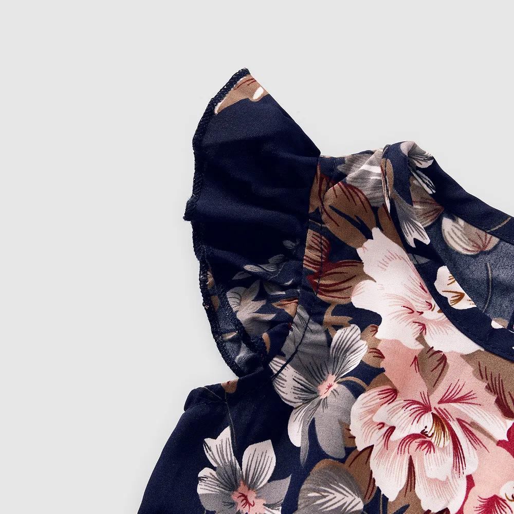 Family Matching Sleeveless Floral Print Spliced Midi Dresses and Short-sleeve Striped T-shirts Sets big image 3