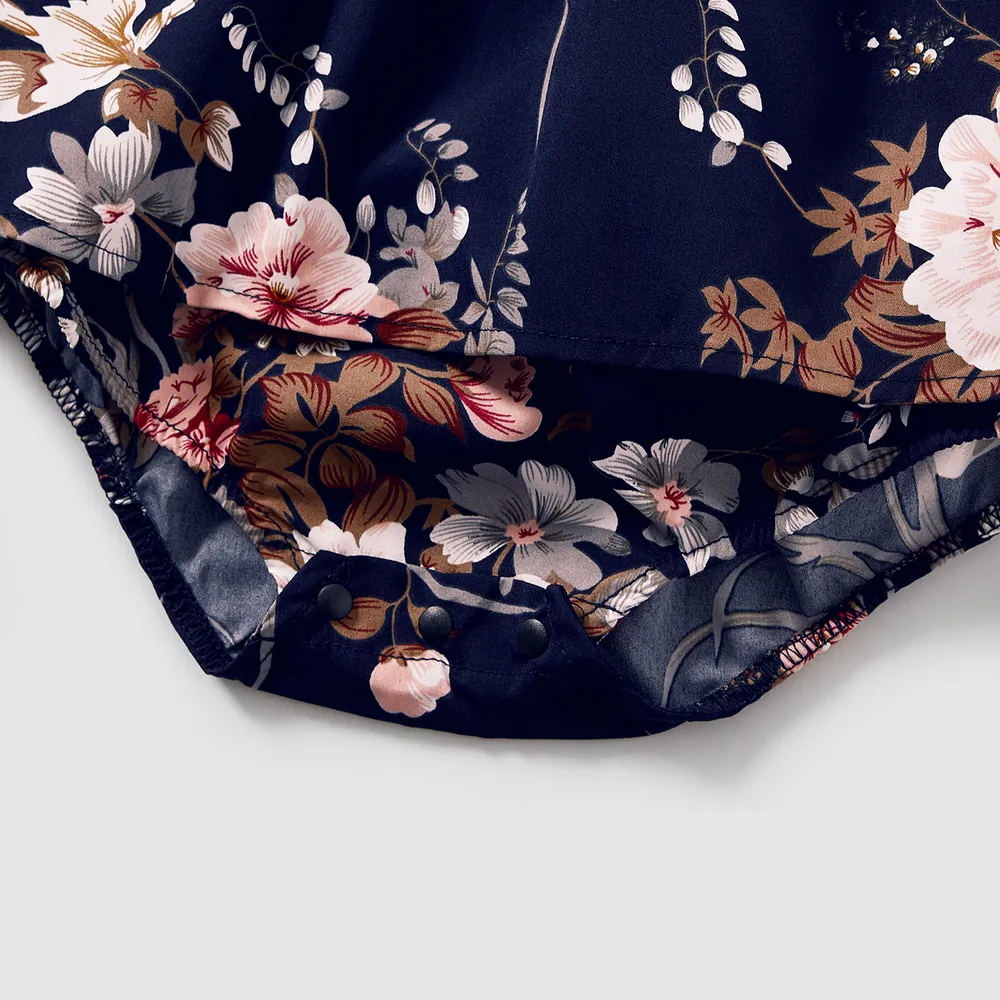 Family Matching Sleeveless Floral Print Spliced Midi Dresses and Short-sleeve Striped T-shirts Sets big image 5