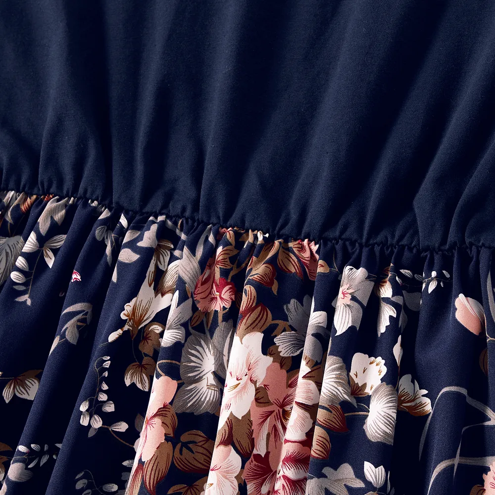 Family Matching Sleeveless Floral Print Spliced Midi Dresses and Short-sleeve Striped T-shirts Sets big image 12
