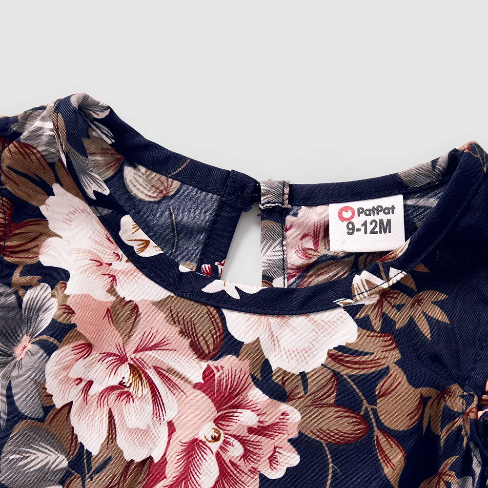 Family Matching Sleeveless Floral Print Spliced Midi Dresses and Short-sleeve Striped T-shirts Sets big image 4