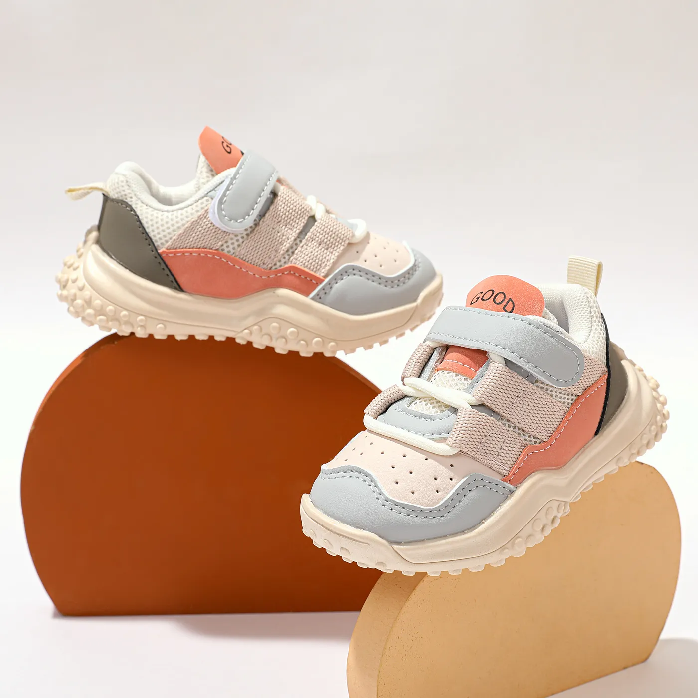 Toddler Fashion Colorblock Soft Sole Chunky Sneakers Pink big image 1