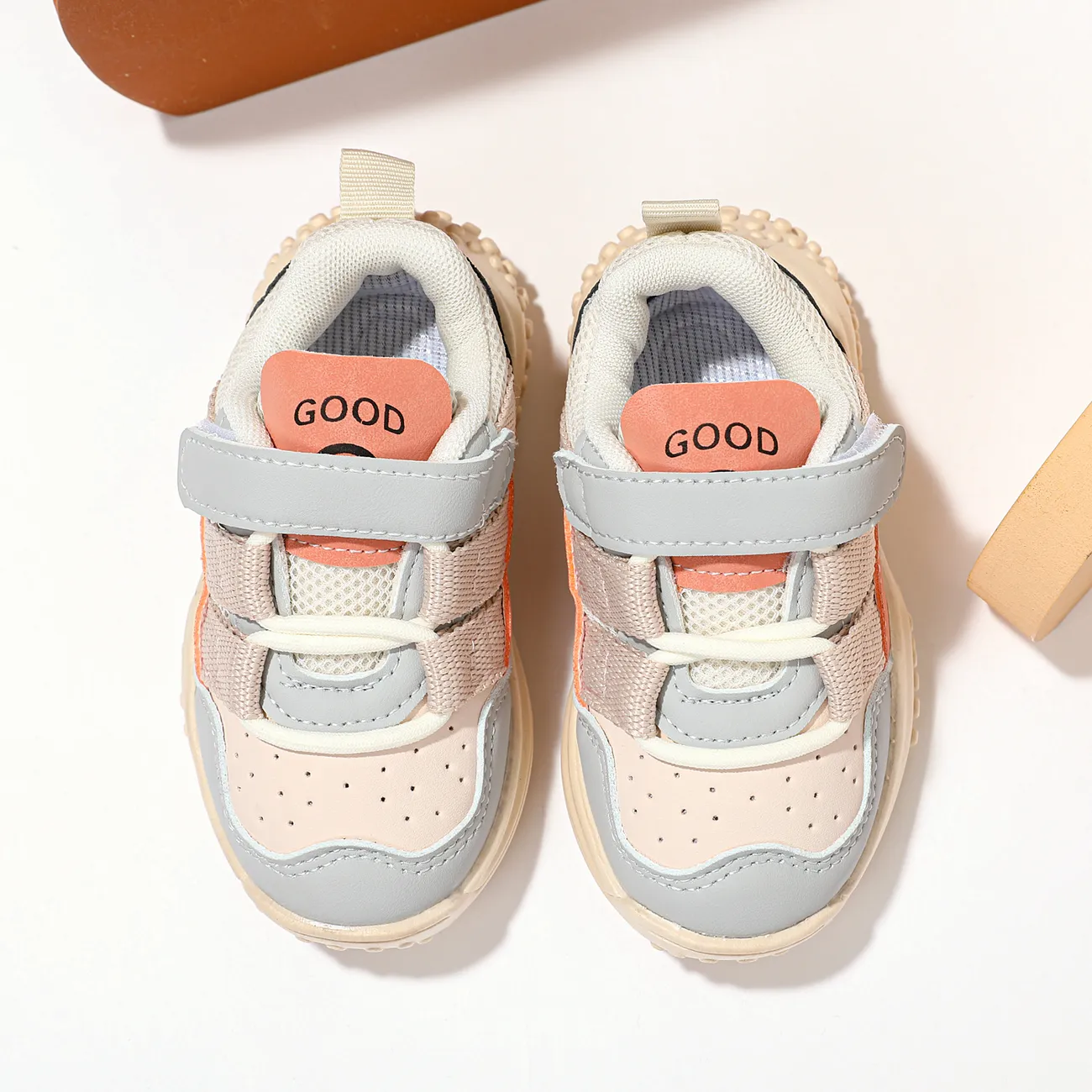 Toddler Fashion Colorblock Soft Sole Chunky Sneakers Pink big image 1