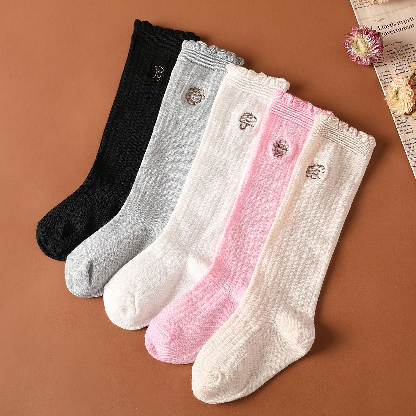 

5-pairs Baby Embroidered Long Stockings Set