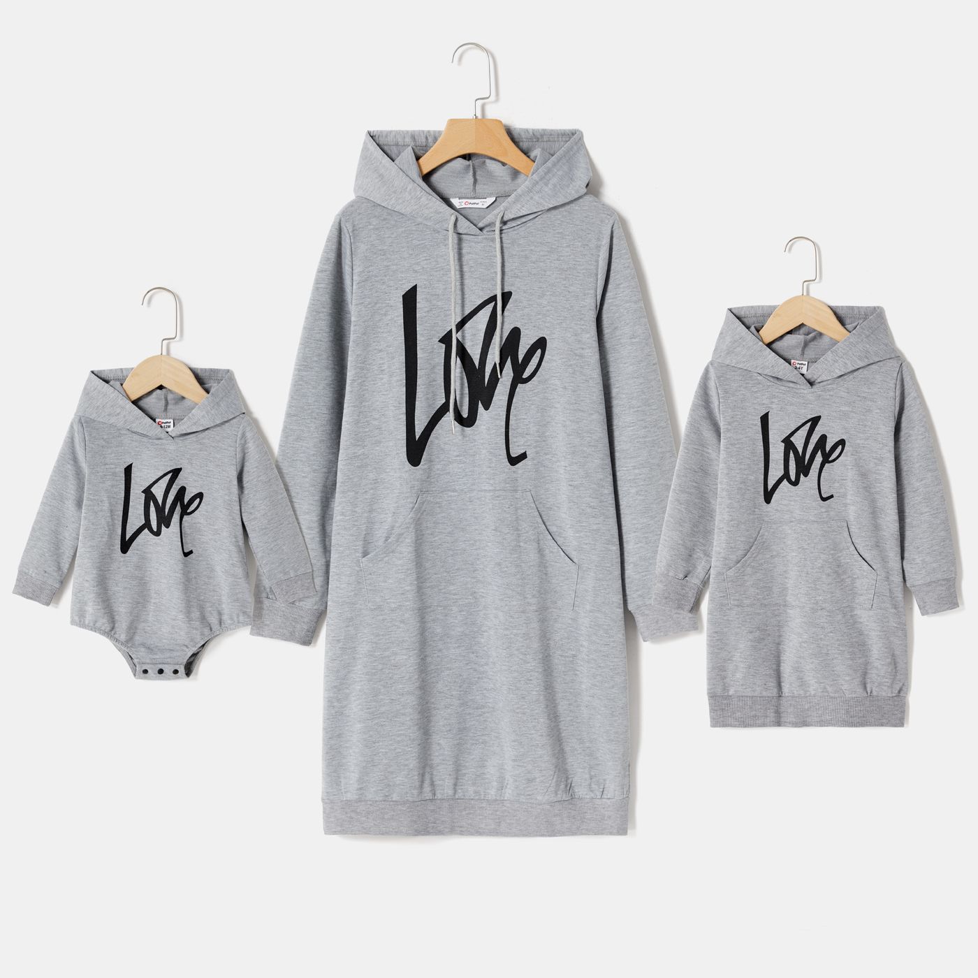 

Mommy and Me Letter Print Grey Long-sleeve Hoodie Dress