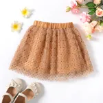 Kid Girl Polka dots 3D Floral Design Elasticized Mesh Skirt Apricot brown