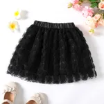 Kid Girl Polka dots 3D Floral Design Elasticized Mesh Skirt Black