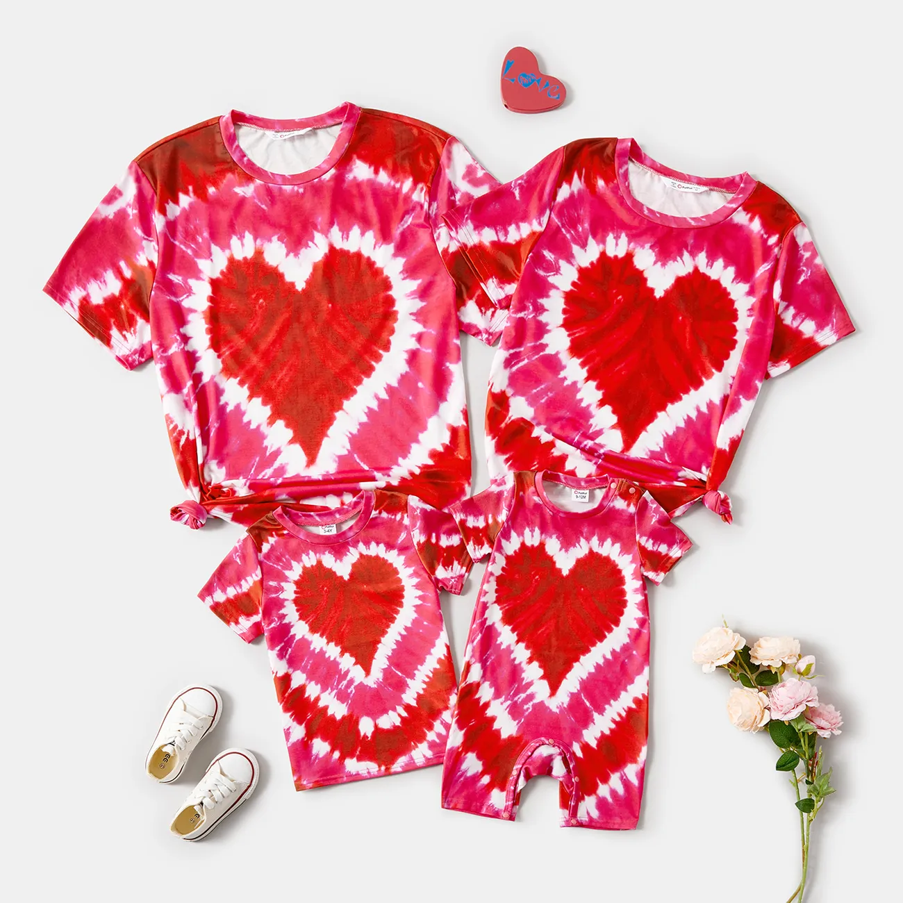 Family Matching Short-sleeve Tie Dye Heart Graphic T-shirts Red big image 1