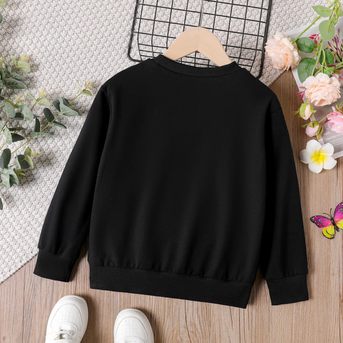 Kid Girl 3D Butterfly Design Letter Print Pullover Sweatshirt  image 2
