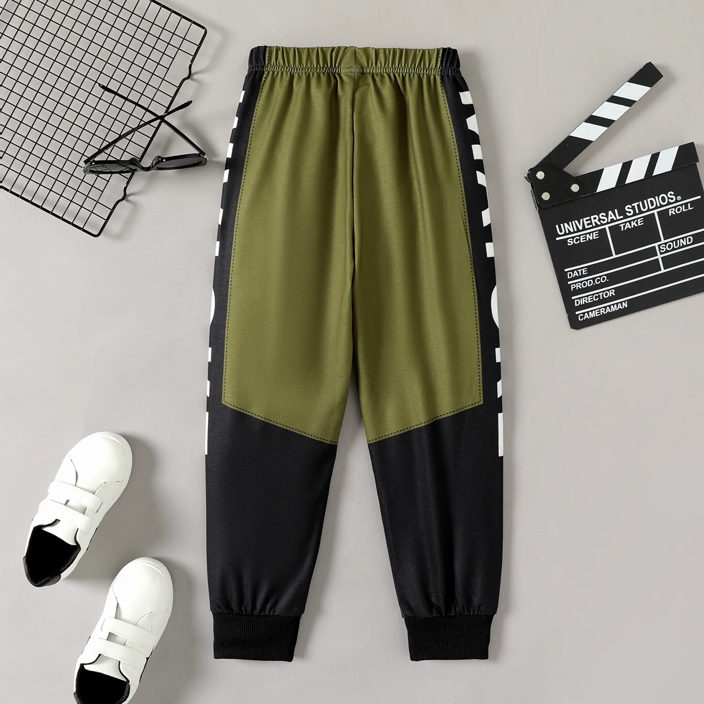 Kid Boy Letter Print Colorblock Elasticized Pants  image 2