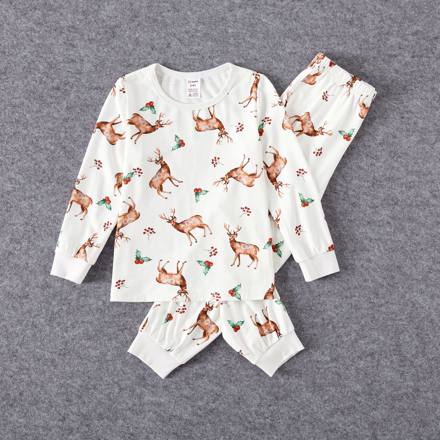 Christmas Family Matching Reindeer & Letter Print Long-sleeve Naiatm Pajamas Sets (Flame Resistant)