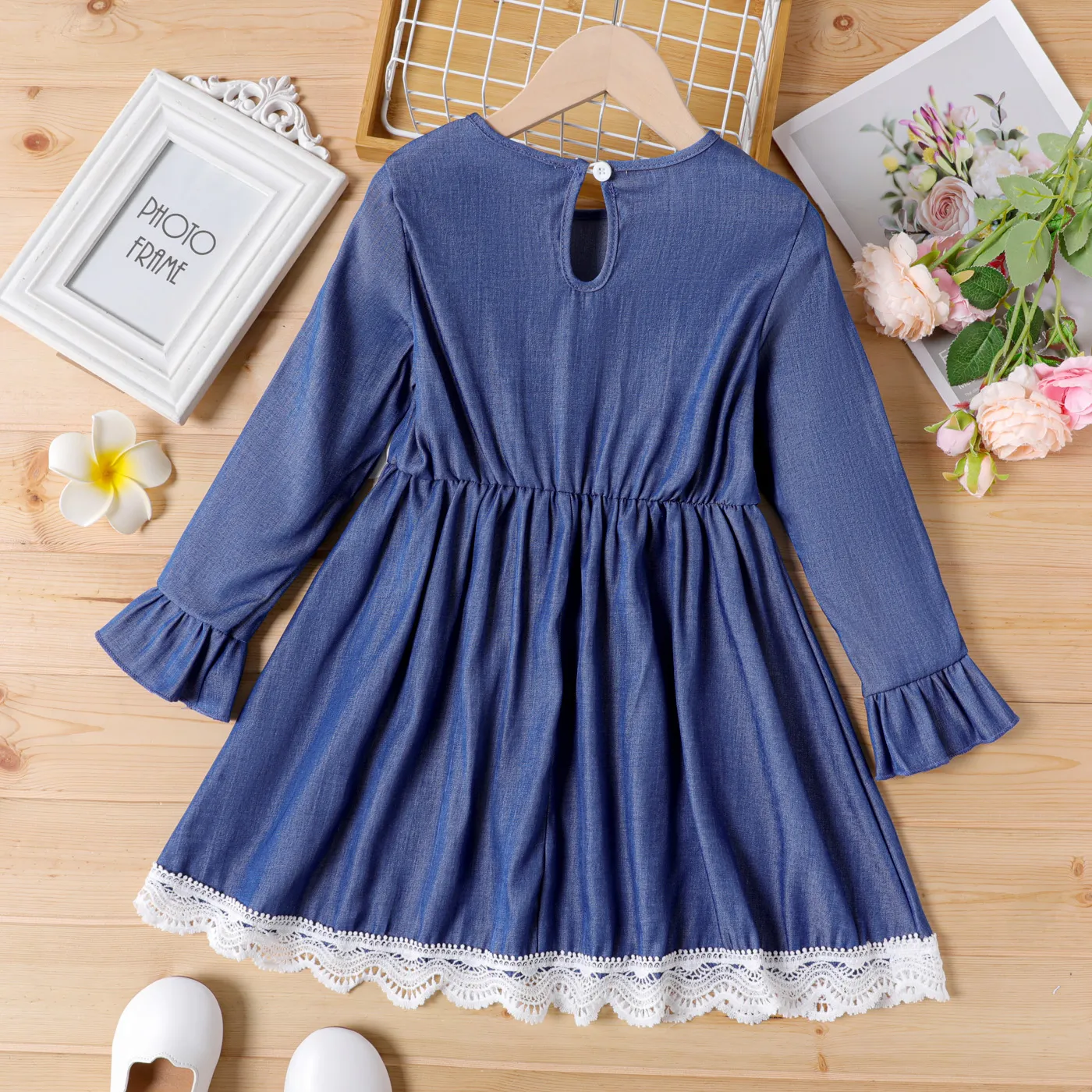 Criança Menina Renda Cor sólida Vestidos  image 2