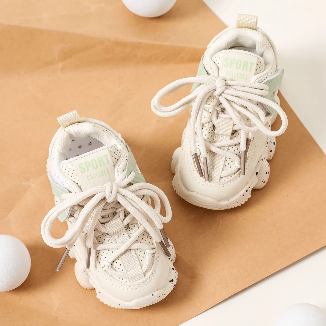Toddler / Kid Dots Pattern Lace Up Front Breathable Chunky Sneakers White big image 1