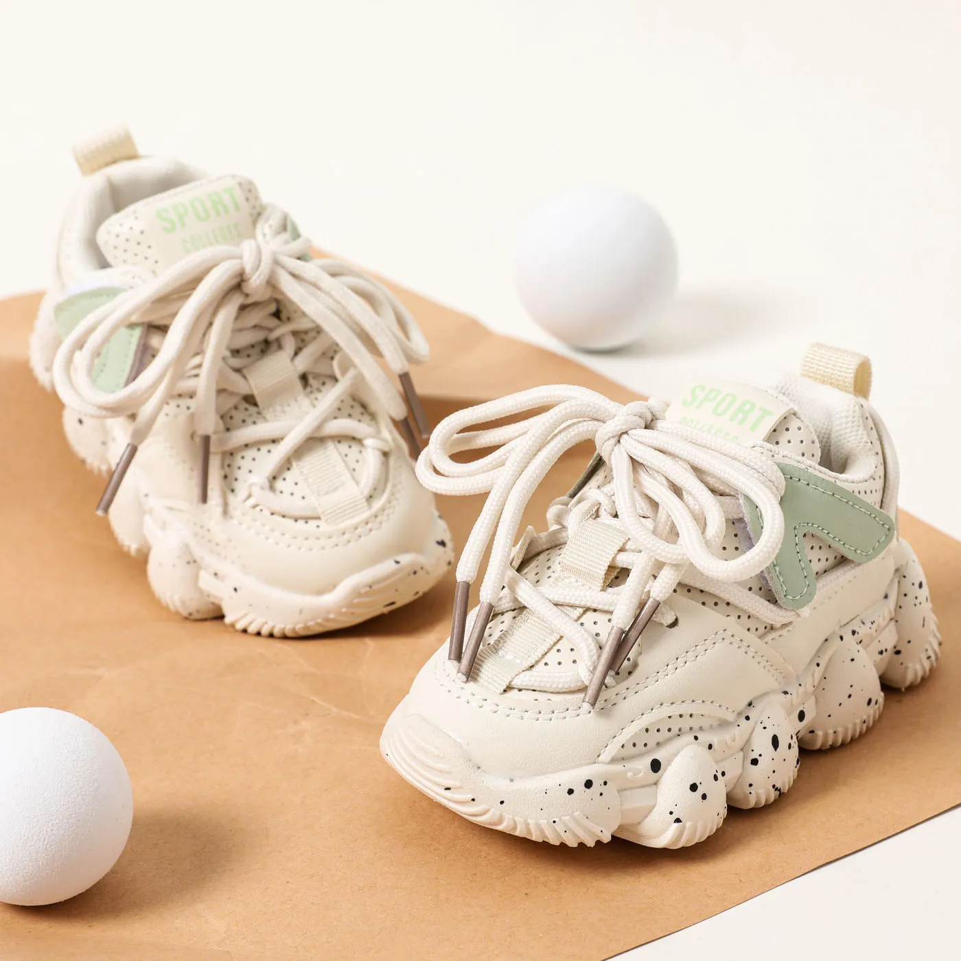Toddler / Kid Dots Pattern Lace Up Front Respirant Chunky Sneakers