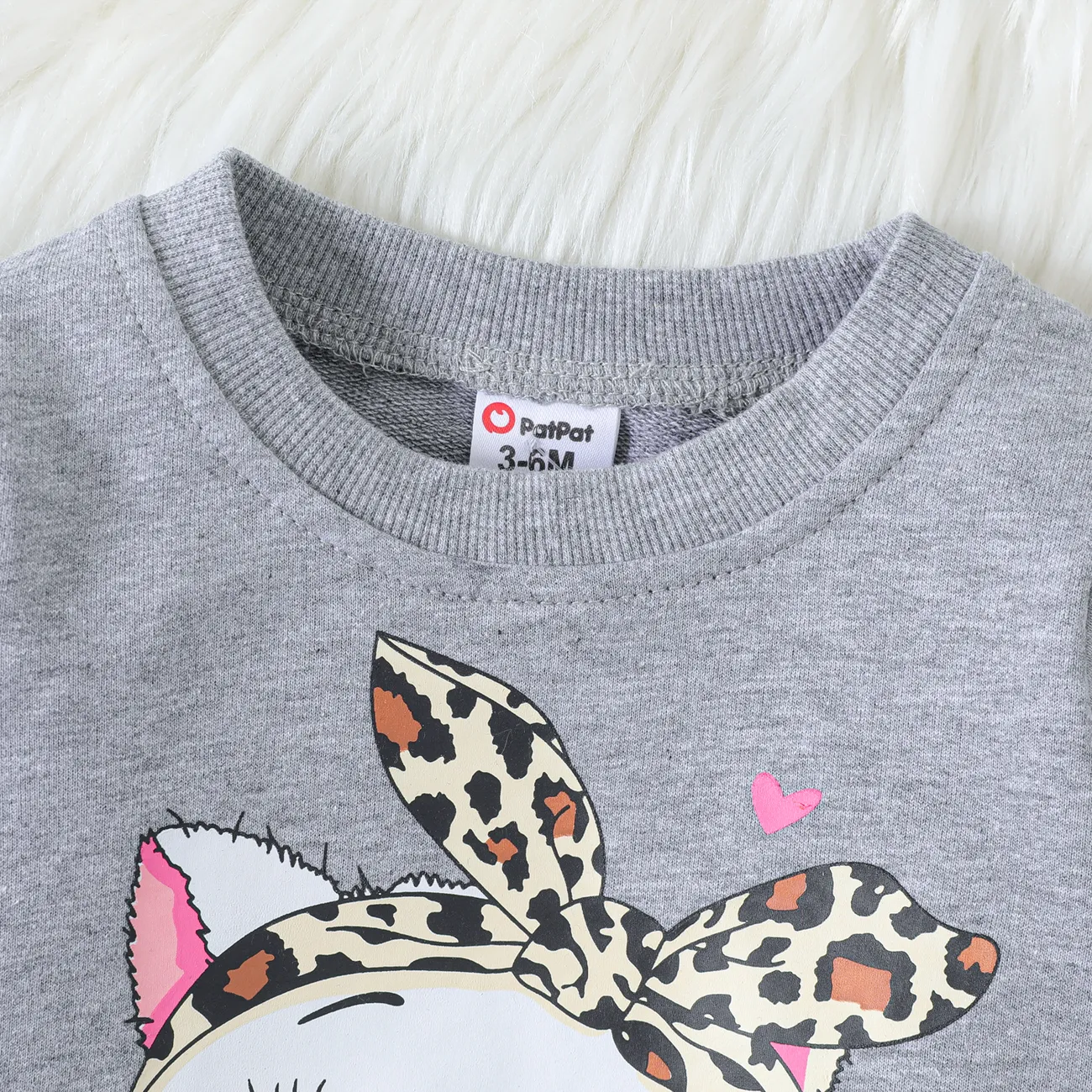 Baby Girl Cat Print Long-sleeve Pullover Sweatshirt Flecked Grey big image 1