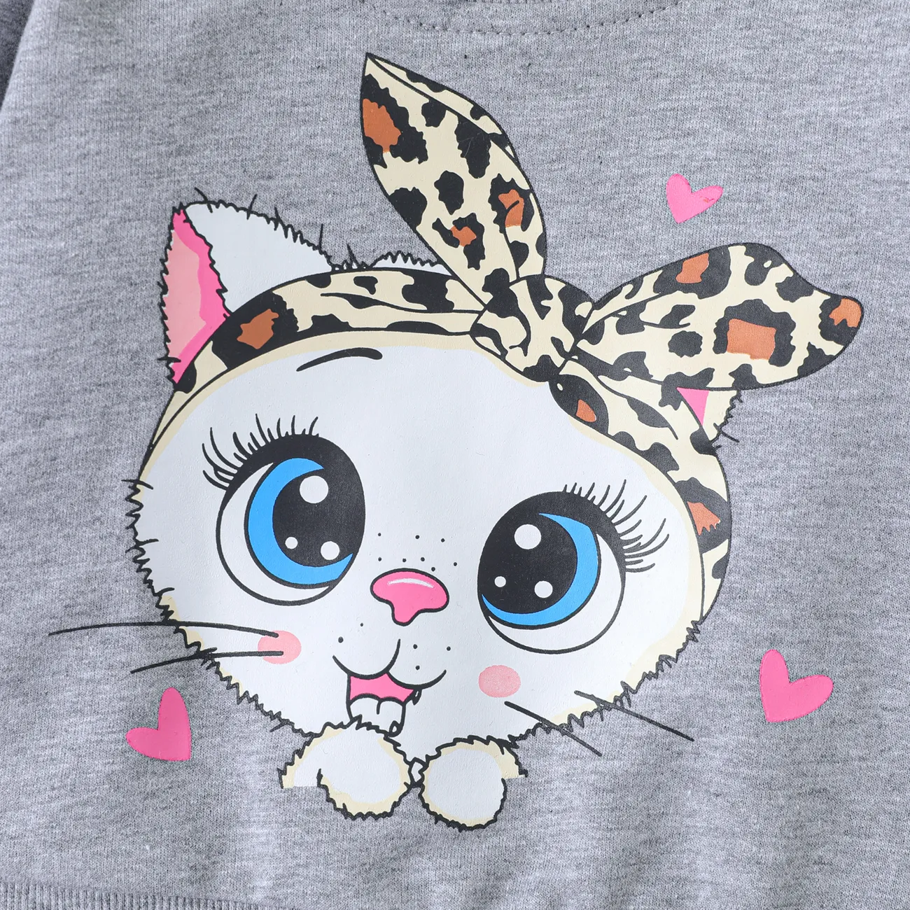 Baby Girl Cat Print Long-sleeve Pullover Sweatshirt Flecked Grey big image 1