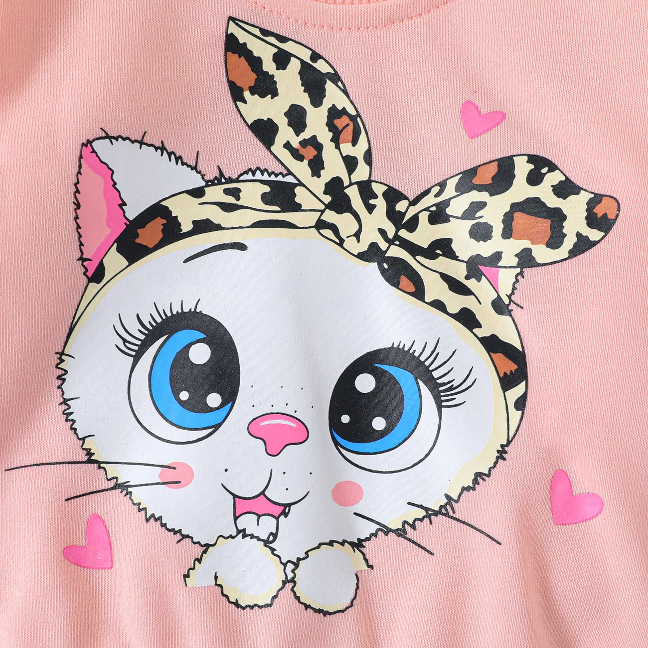 Baby Girl Cat Print Long-sleeve Pullover Sweatshirt Pink big image 1
