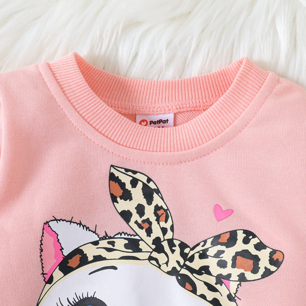 Baby Girl Cat Print Long-sleeve Pullover Sweatshirt Pink big image 1