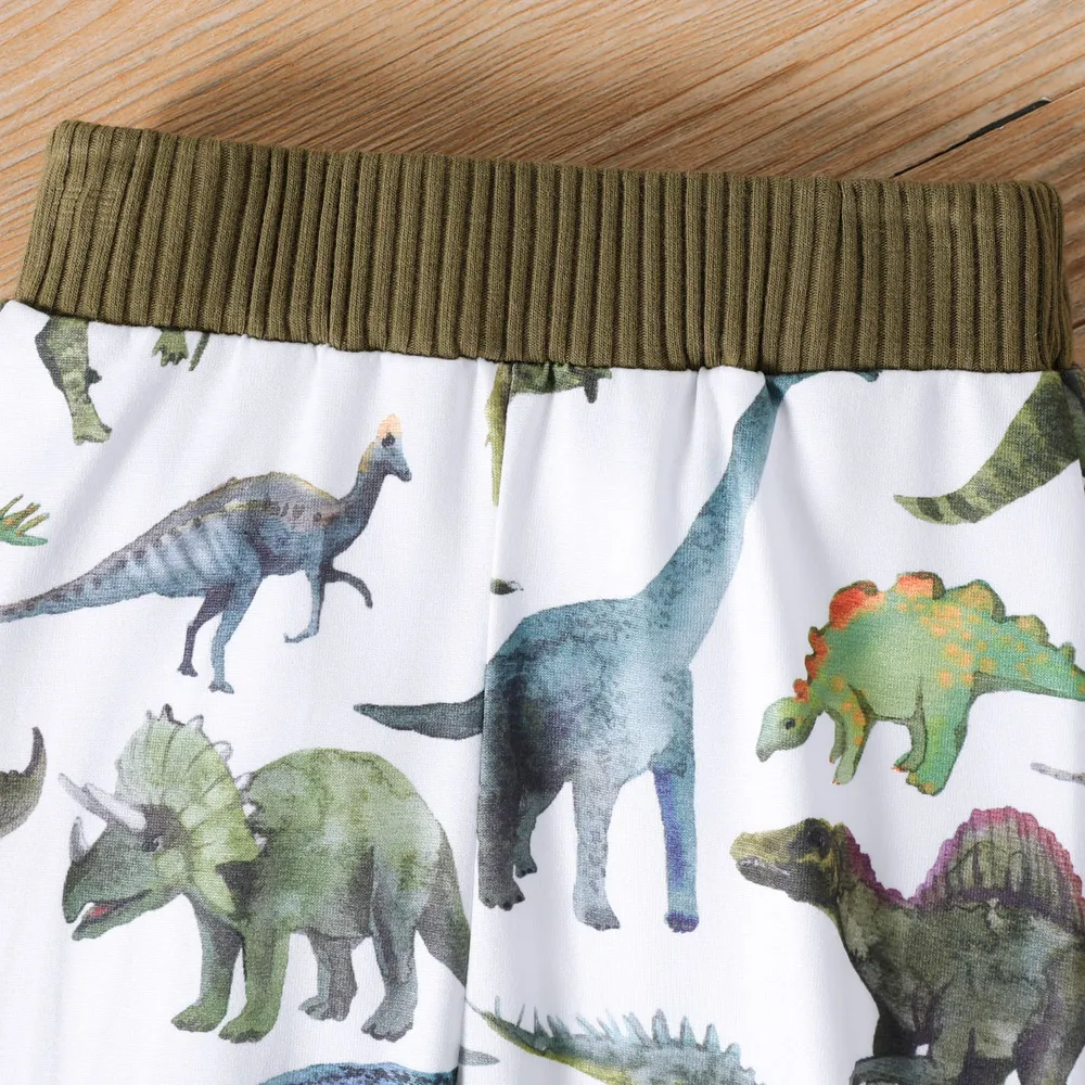 2pcs Baby Boy Solid Cotton Ribbed Long-sleeve Pullover and Allover Dinosaur Print Pants Set big image 5