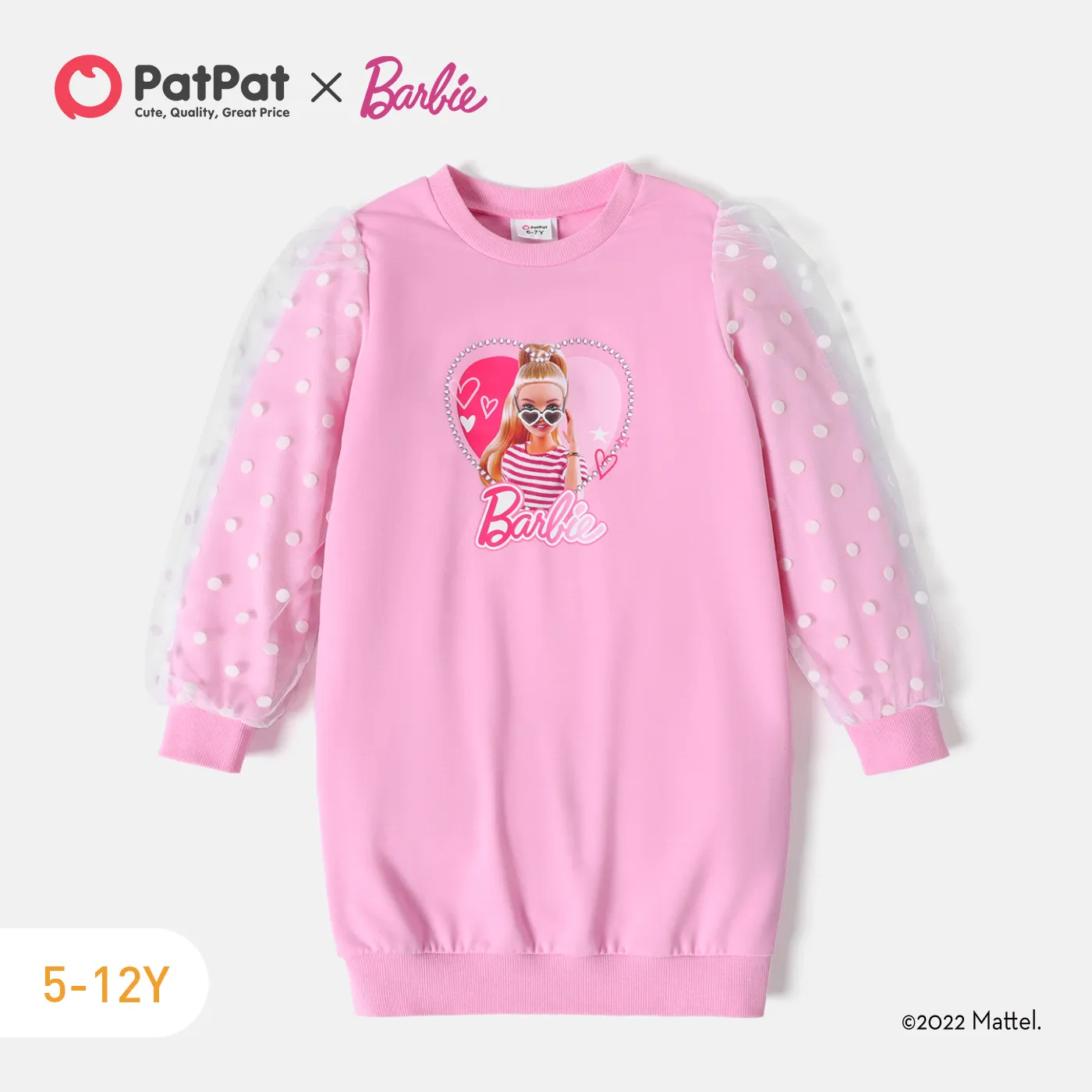 

Barbie Kid Girl Polka dots Mesh Puff-sleeve Cotton Sweatshirt Dress