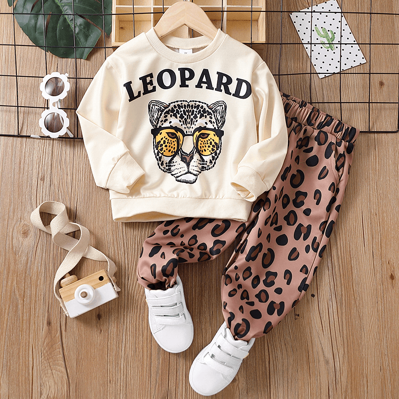 

2pcs Toddler Boy Trendy Leopard Print Sweatshirt and Pants Set