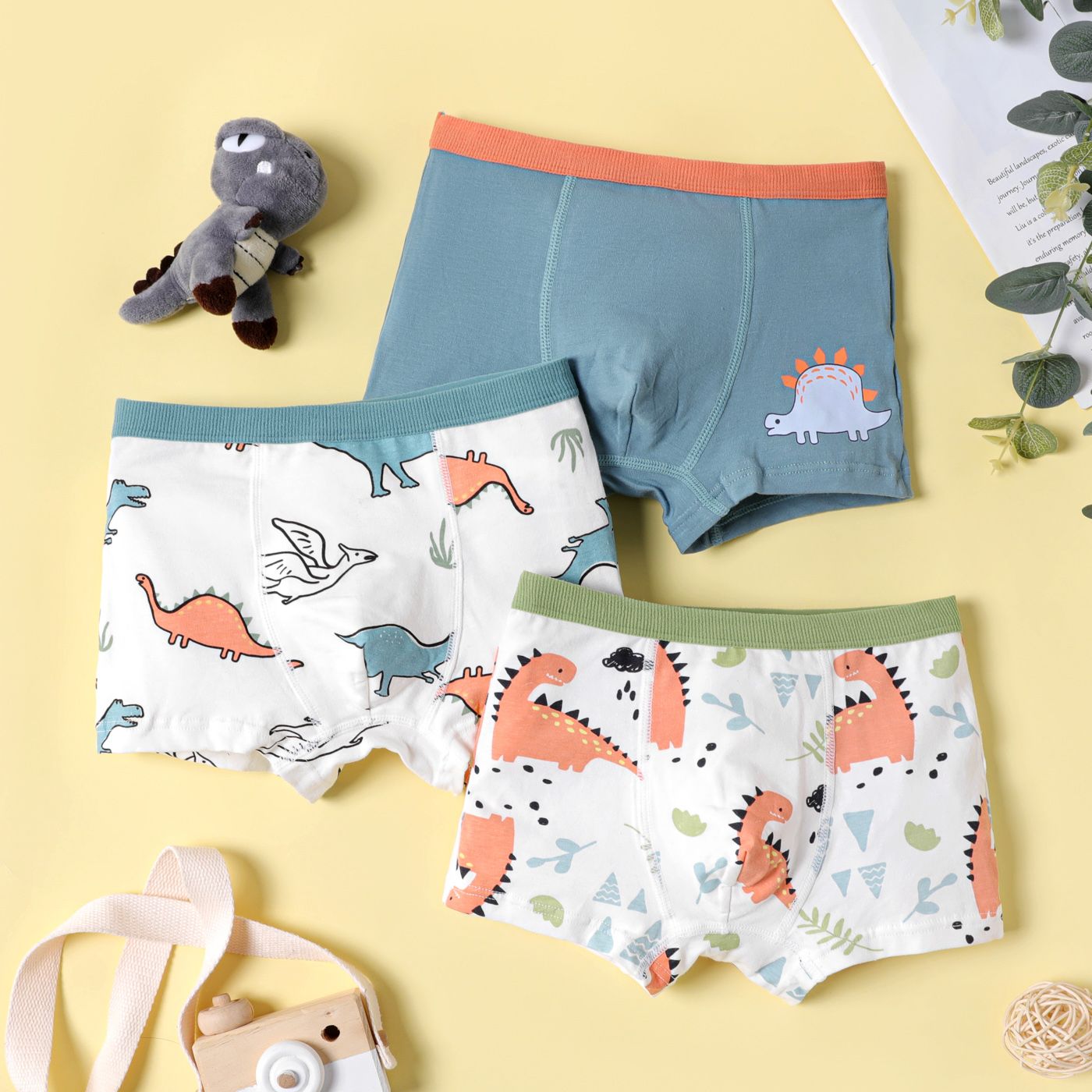 

3-Pack Kid Boy Dinosaur Print Boxer Briefs Underwear