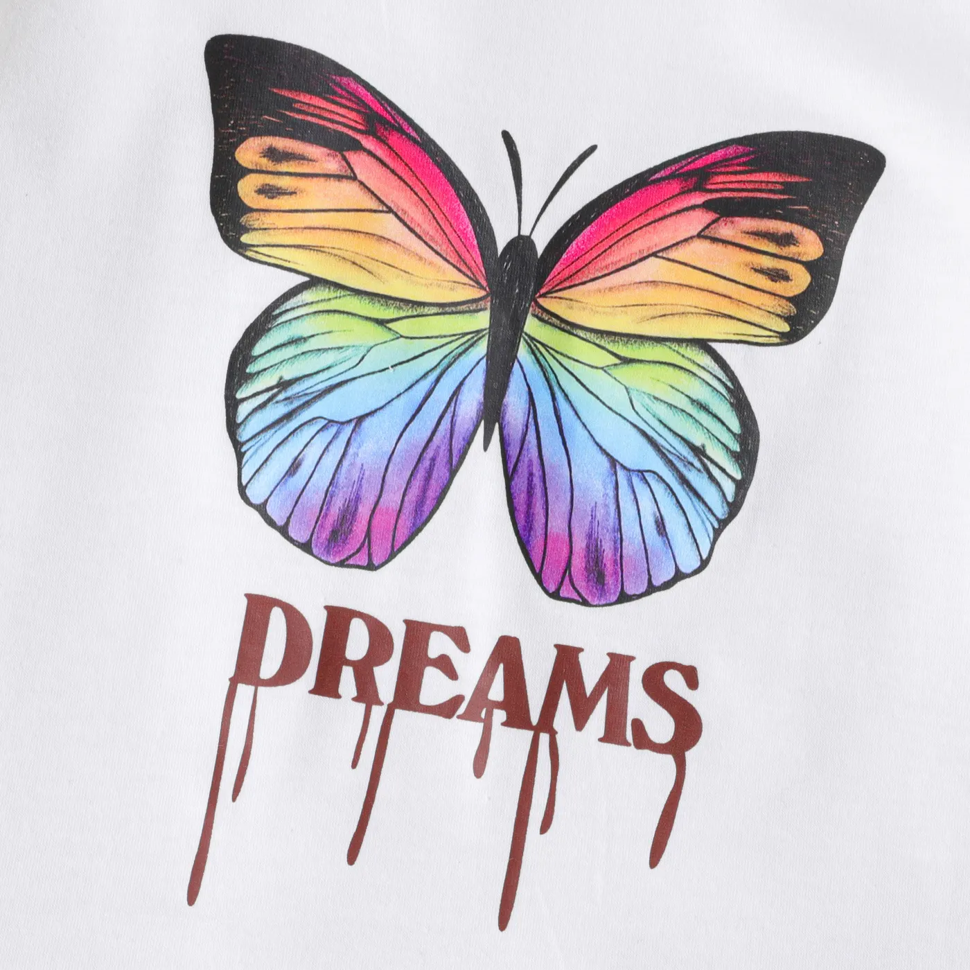 2pcs Kid Girl Butterfly Print Long-sleeve Tee and Metallic Skirt Set White image 4