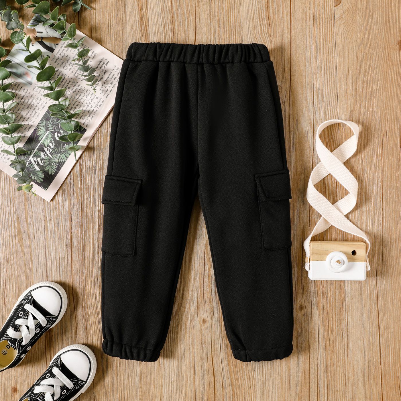 

Toddler Boy Trendy Pocket Design Elasticized Black Cargo Pants