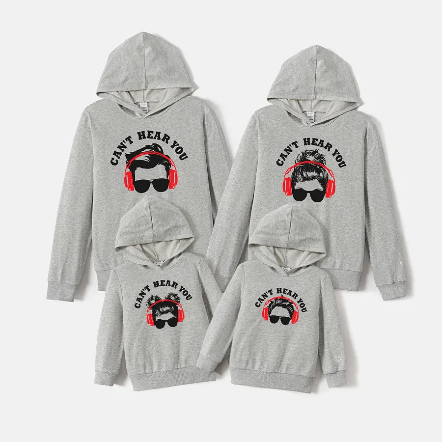 Go-Neat Water Repellent and Stain Resistant Family Matching Figure & Letter Print Grey Long-sleeve Hoodies  image 2