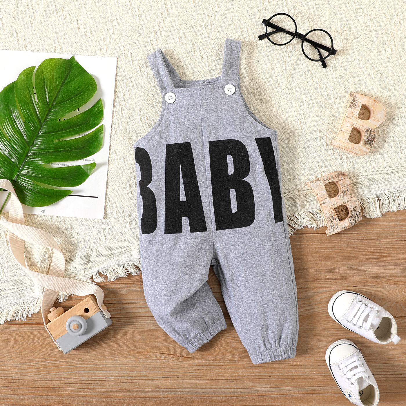 

Baby Boy/Girl 95% Cotton Letter Print Overalls