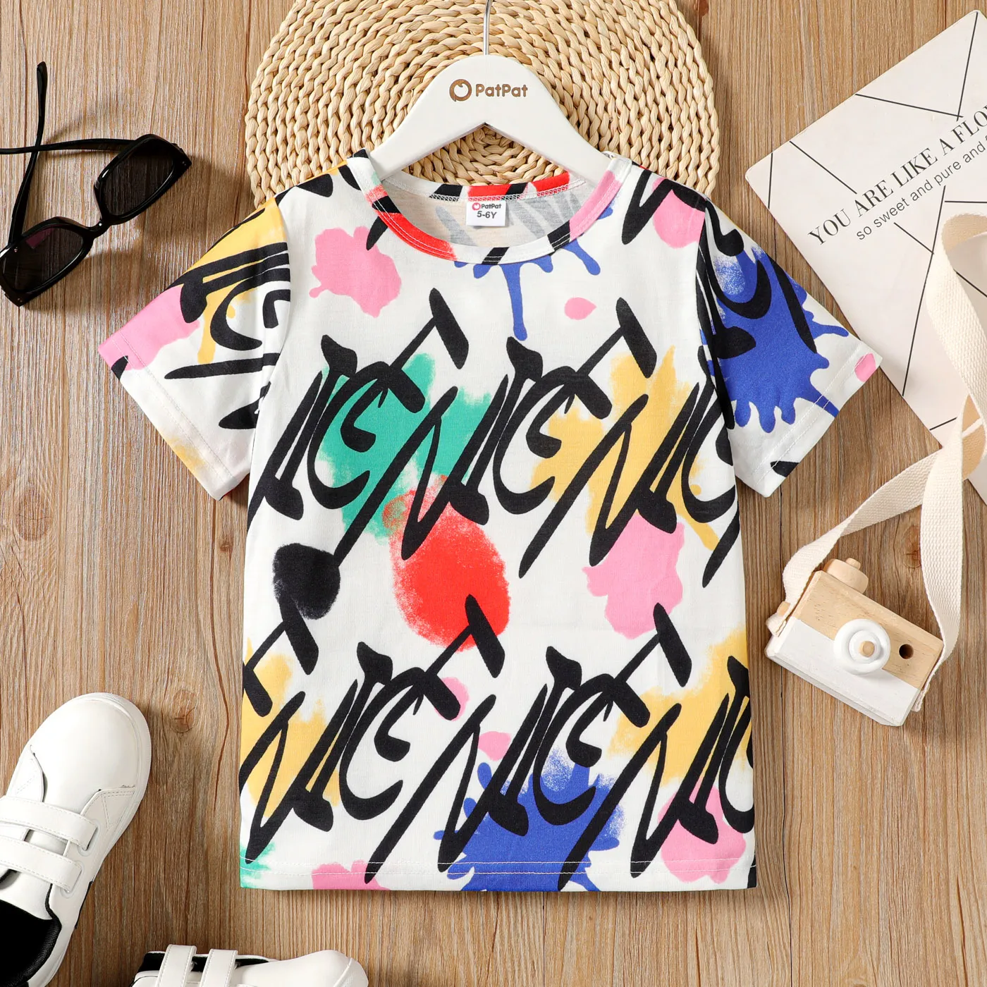 Kid Boy Tie Dyed Short-sleeve Tee/ Letter Print Elasticized Shorts Multi-color